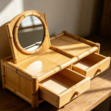 Solid Bamboo Small Vanity with Mirror and Two Pull-Out Trays